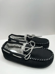 Nordstrom Rack Slippers Womens Size 8 Slip On Black Gray Faux Fur Shoes - Picture 1 of 9