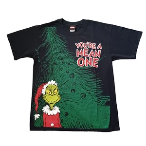 Vintage Dr Seuss Grinch T Shirt Mens L Black You're A Mean One Graphic Logo Y2K - Picture 1 of 16