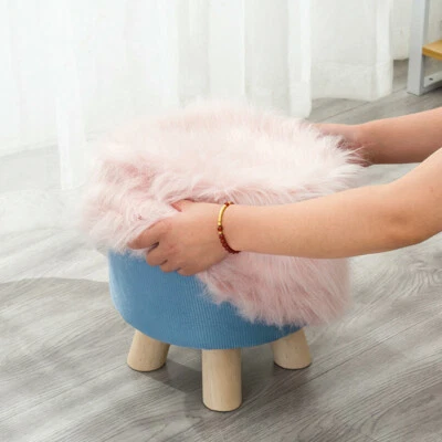 Faux Fur Round Footstool Cover Warm Soft Plush Stool Seat Cover 11in - Image 1 of 4