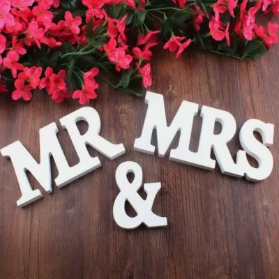 Mr & Mrs Wedding Wooden Sign Wood Letters Décor Decoration Table Top Standing - Image 1 of 3