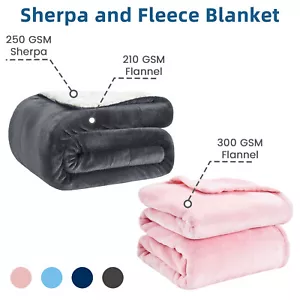 Luxury Sherpa & Flannel Fleece Blanket Large For Sofa Bed Couch Throw Soft Warm - Picture 1 of 19