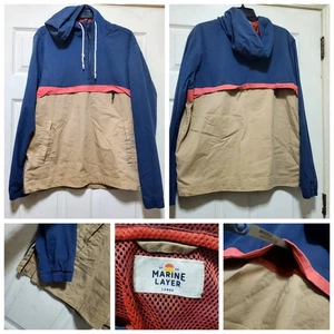 Marine Layer Jacket Men Large Hooded Anorak Pullover Colorblock Windbreaker Vent - Picture 1 of 22