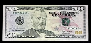 2009 $50 Dollar Star Note Serial # JG02300737* Federal Reserve Chicago - Picture 1 of 5