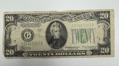 1934  $20 Twenty Dollar Bill Federal Reserve Note Chicago G97467362A - Image 1 of 4