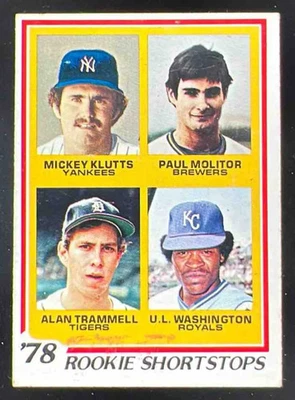 1978 Topps #707 Mickey Klutts Paul Molitor Alan Trammell U.L. Washington RC Foto 1 de 2