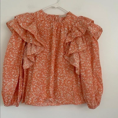 Ulla Johnson Coral Floral Ruffle Blouse - Image 1 of 4