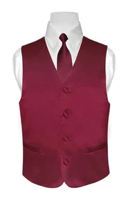 BOY'S Dress Vest & NeckTie Solid BURGUNDY Color Neck Tie Set Boys Tux Size 6 - Picture 1 of 3