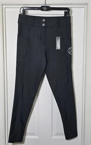 Free Ride Equestrian Womens Breeches Black Lux Zip Large Knee Patch Leggings  - Picture 1 of 6