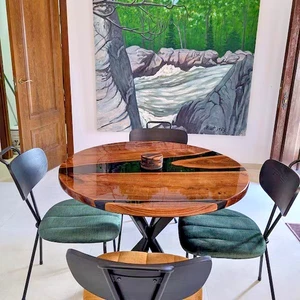 Home Decor Luxury Modern Round Epoxy Resin Walnut Dining Coffee Table Top - Picture 1 of 4