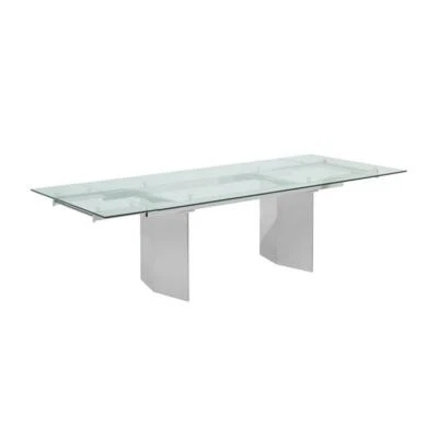 Casabianca Home Tower Dining table in clear glass with polished stainless steel  - Image 1 of 3