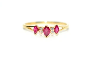 Ruby & Diamond Ring 10K Solid Gold .43tcw Ruby Marquise Cluster Vintage - Picture 1 of 12