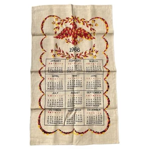 Calendario colgante de lino vintage 1966 toalla de té cocina pájaro águila rojo amarillo - Imagen 1 de 6