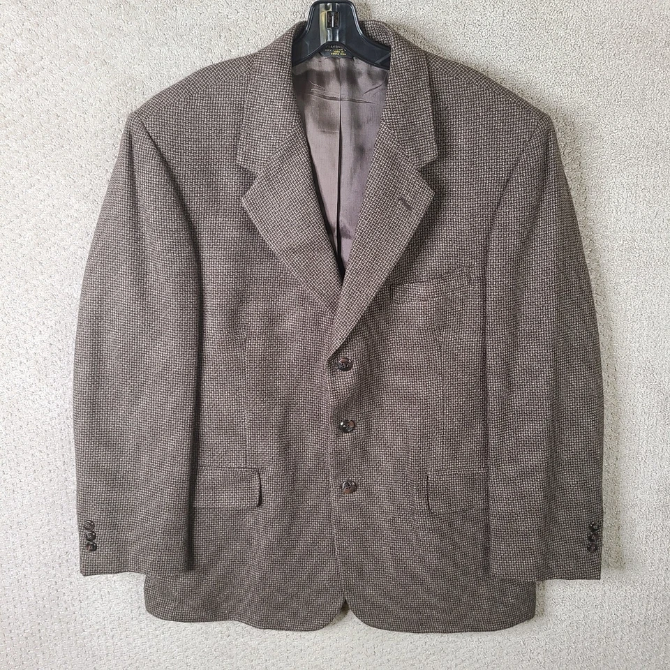 John Henry Jacket Mens 44R Brown Tweed Blazer Wool Blend 3 Button Sport Coat - Image 1 of 4
