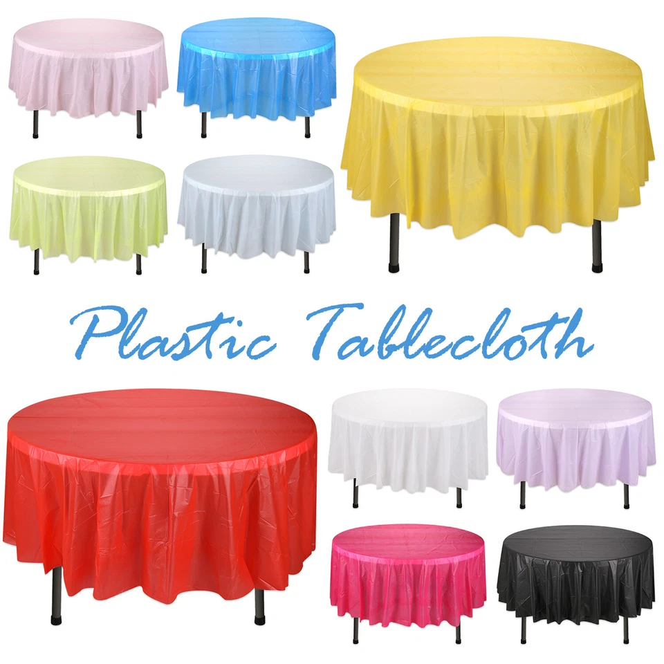Plastic Table Covers Round 2.13M Tablecloth Disposable Wipe Clean Party Cloth - Image 1 of 1