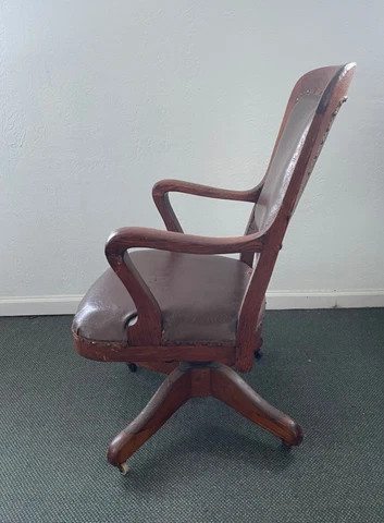 1930’s Farmhouse Cottage Core Vintage Solid Oak Swivel Office Chair On Casters Cover