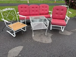 Antique (5)pc.Woodard Rose Of Sharon Wrought Iron Lounging Patio Furniture set - Picture 1 of 9