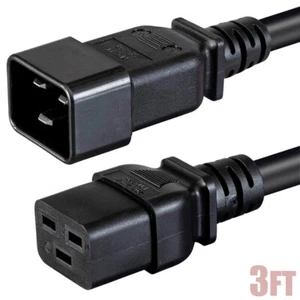3FT Power Cable Extension Cord Heavy Duty IEC 60320 C20 Male to C19 Female 12AWG - Picture 1 of 7