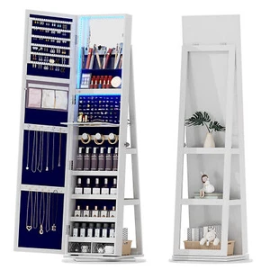 360° Swivel Jewelry Cabinet Large Capacity 3 Color Dimmable Full Length Mirror - Picture 1 of 6