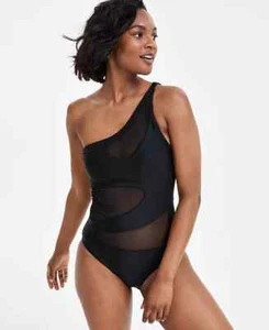 Traje de baño Bar III para mujer de malla recortada de un hombro de una pieza negro talla L - Imagen 1 de 3