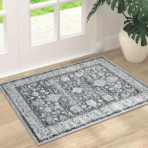 2x3 Moroccan Floral Rug Washable Non-Slip Entryway Rug Grey - Picture 1 of 7