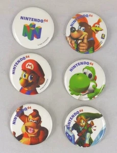 Nintendo 64 Pin Back Button Set - Banjo Kazooie, Yoshi, Kong, Mario, Link 1998 - Picture 1 of 9
