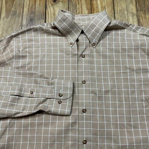 Brooks Brothers 346 Shirt Mens Medium Tan Windowpane Cotton - EUC - Picture 1 of 11