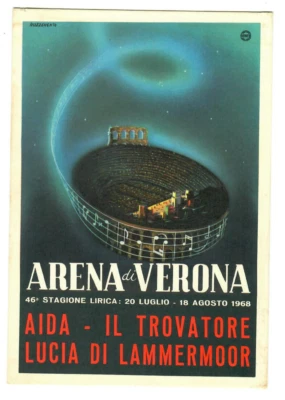 AK Arena Verona, Programm 1968, AIDA, LUCIA DI LAMMERMOOR, IL TROVATORE, 20198 - Bild 1 von 2