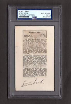 Stan Hack Signed Autographed 3x5 Index Card PSA DNA COA Cubs Legend - Image 1 of 2
