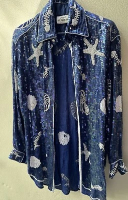 Jeanette For St Martin Women's Vintage 1985 Royal BLUE SEQUIN BEADED Jacket EUC - Image 1 of 4