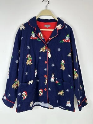 P J Salvage Mujer Pijama Top Talla M L/S Franela Navidad Perro Razas Divertido Azul Foto 1 de 4