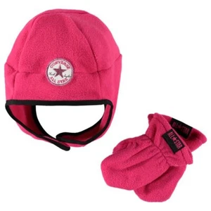 Converse Beanie Hat & Gloves Set Fleece Toddlers Girls Age 1 to 3 Years Pink - Picture 1 of 1