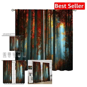 Elegant Forest Scene Microfiber Curtains - 2 Panel Set, 21x63 Inch, Easy Care - Picture 1 of 9
