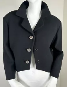 GLAMOROUS BALENCIAGA BLACK EVENING JACKET RHINESTONE BUTTONS 3/4 SLEEVES SIZE 12 - Picture 1 of 5