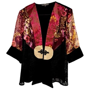 Vtg Violet Kay Ivory Gold Floral Lace Mixed Media Kimono Jacket Sz S Fairy Boho - Picture 1 of 7