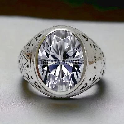 Moissanita corte ovalado con anillo de plata de ley 925 para hombre #814 * Foto 1 de 4