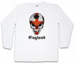 WHITE CLASSIC FOOTBALL ENGLAND SKULL FLAG LANGARM T-SHIRT Fan Hooligan - Picture 1 of 1