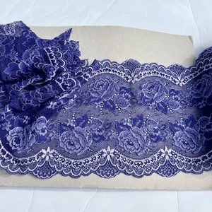 Stretch Blue & Light Purple Floral Lace Trim/Mesh/Sewing/Lingerie/Craft/6.25" W - Picture 1 of 12