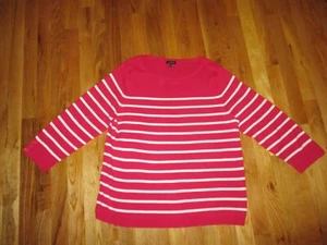 Damenpullover Talbots rosa weiß gestreift 3/4 Ärmel U-Boot-Ausschnitt Größe XL - Bild 1 von 5