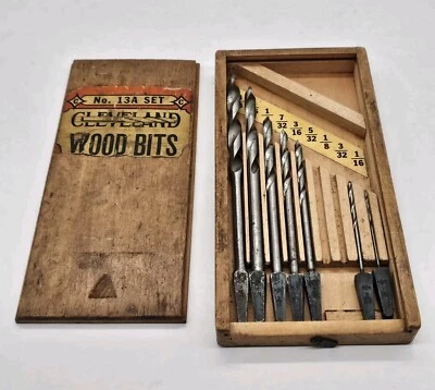 Juego de herramientas de brocas de madera Cleveland vintage n.º 13A con estuche de madera - incompleto  Foto 1 de 4