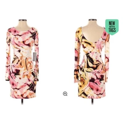 Vestido floral rosa abstracto manga larga Jennifer Lopez nuevo con etiquetas para mujer talla L Foto 1 de 4