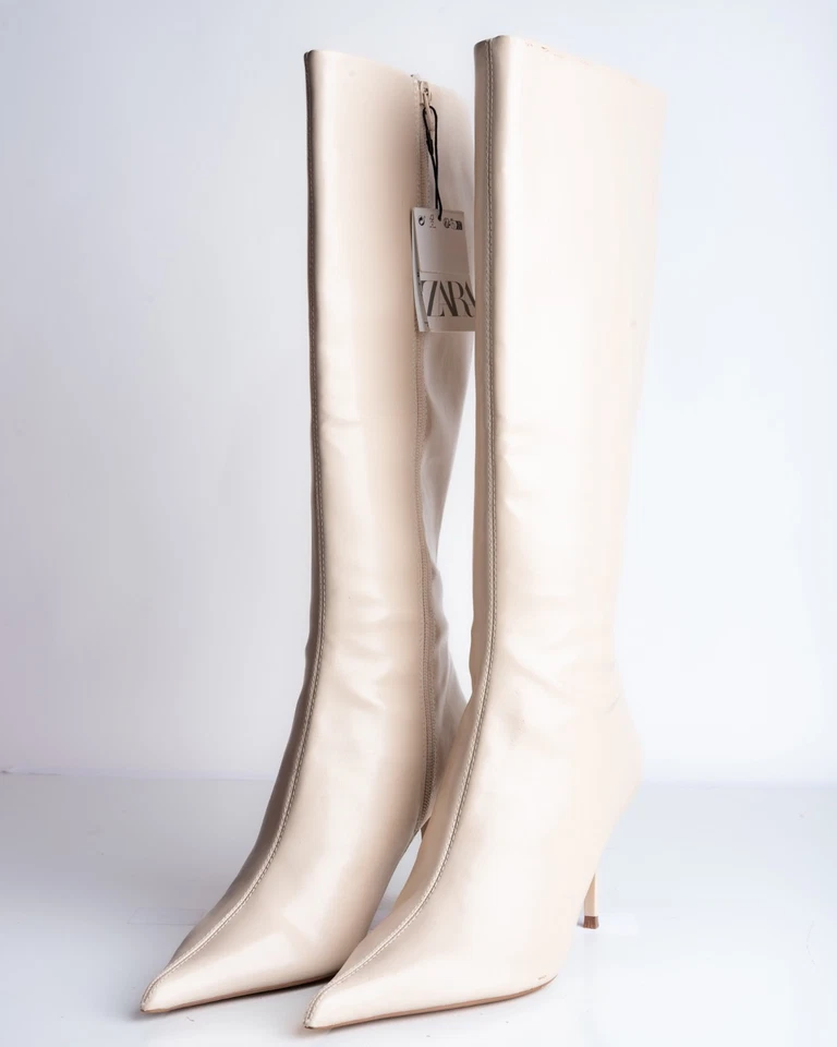 Zara Womens Knee High Boots Winter White Faux Leather US 9 EU 40 NWD 2009/410 - Image 1 of 4
