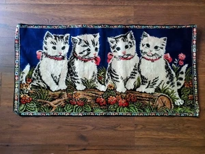 Vintage Cat Wall Tapestry Kittens Wall Hanging Velvet 39 X 19 Art Deco Kitty - Picture 1 of 5