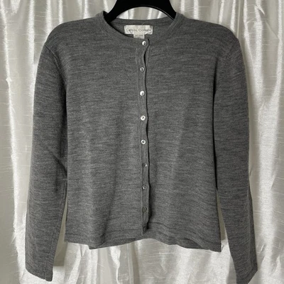 Casual Corner Merino Wool Cardigan Large Grey Button Up Sweater 90s Minimalist - Image 1 of 4