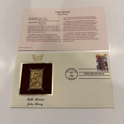 Folk Heroes John Henry Ist Day Issue July 11 1996 Anaheim Ca USPS Gold Stamp - Image 1 of 4