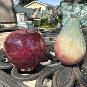Pietra alabastro lucida italiana vintage frutta pera intagliata mela marmo cibo MCM - Foto 1 di 2