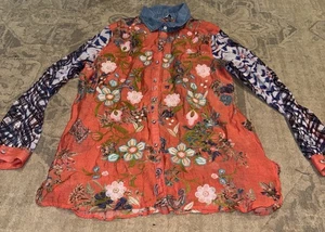 John Mark Salmon Pink Multi Embroidered Floral Shirt Sz Small Roll Tab LS - Picture 1 of 7