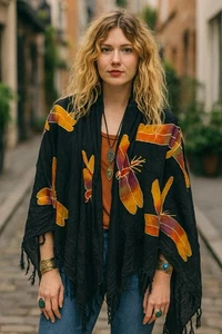 Full Dragonfly Boho Artsy Pashmina Hand Made Rayon Wrap Scarf - Picture 1 of 5