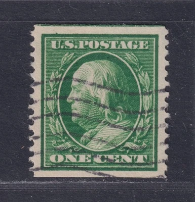 United States Scott 387 XF Used 1910 1¢ Green Perf 12 Vert Coil S/L Wmk SCV $140 - Image 1 of 2