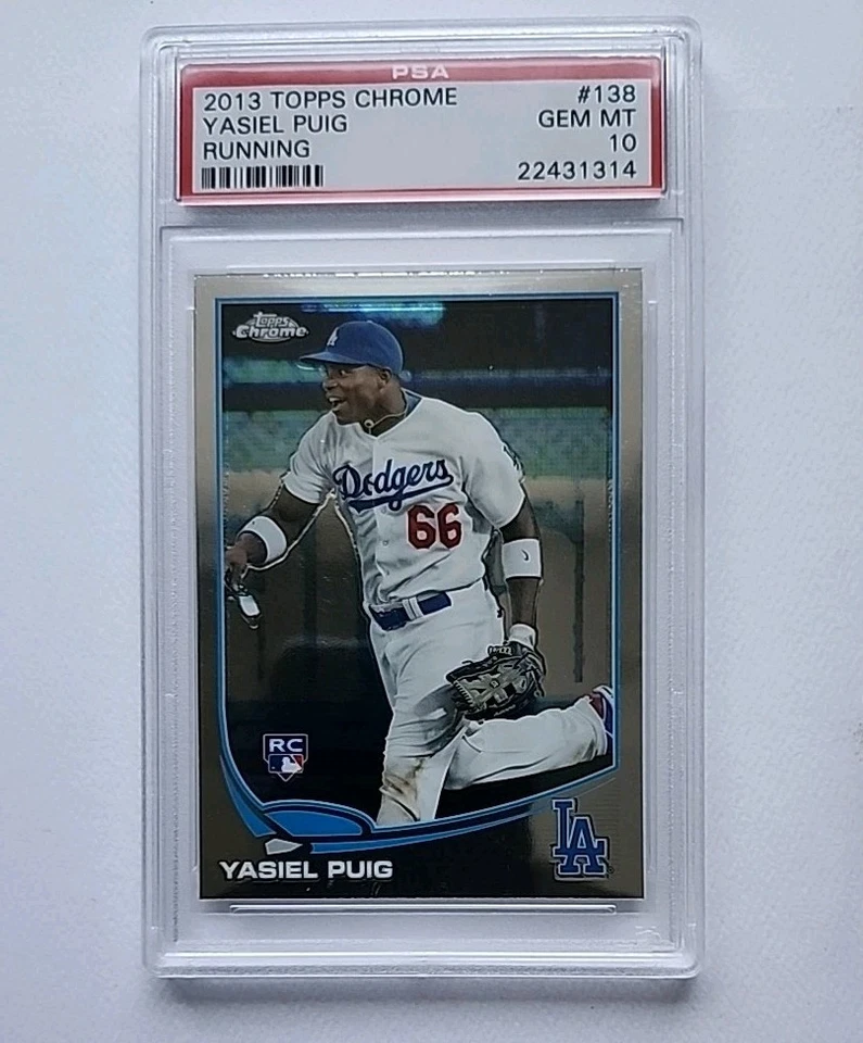 2013 Topps Chrome Yasiel Puig (Running) #138 PSA 10 GEM MT Rookie RC - Image 1 of 2