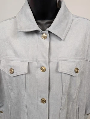 Chicos Trucker Cape Ruana Gray Pewter Suede Jacket Top S/M Button NWT - Image 1 of 4
